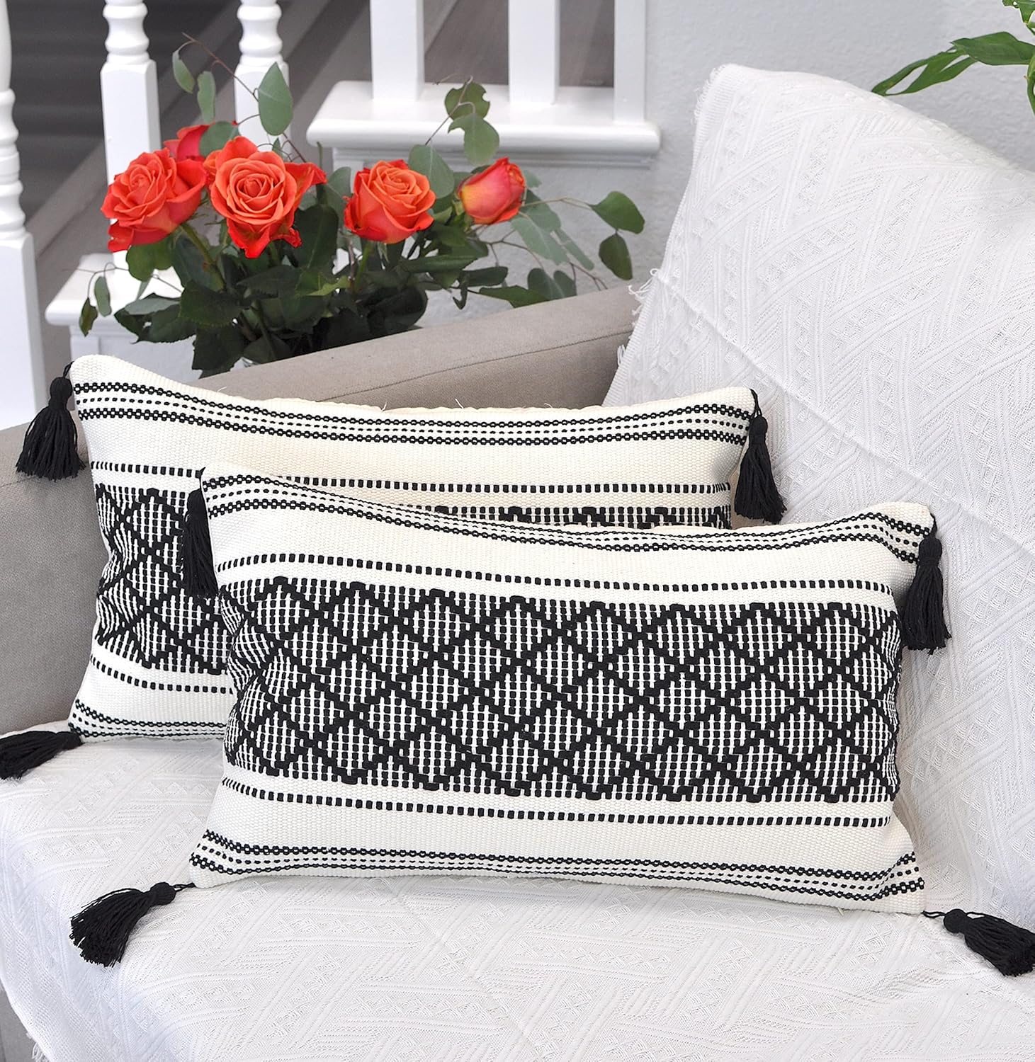 Boho Black Throw Pillow Cover — 20" — Black