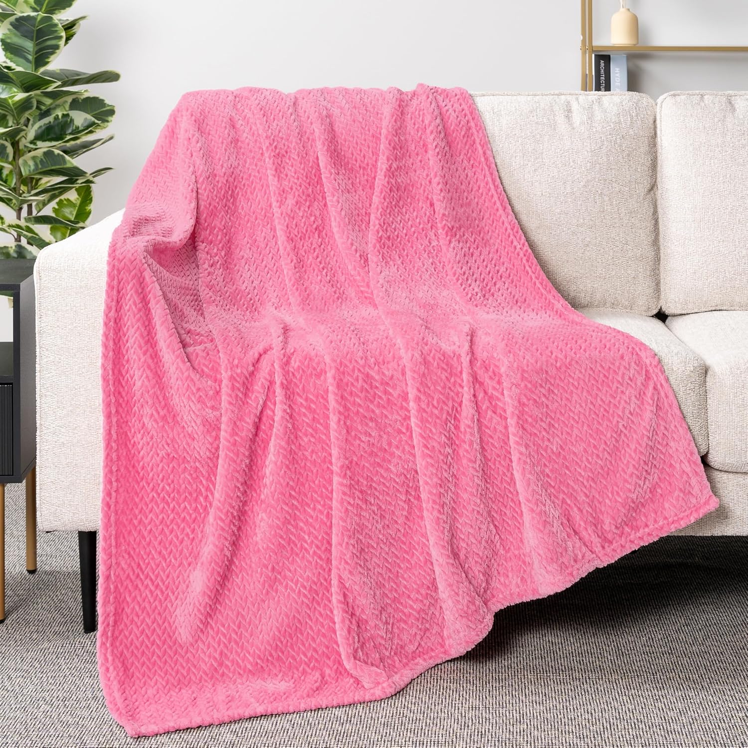 Beige Throw Pillow — 60" — Hot Pink