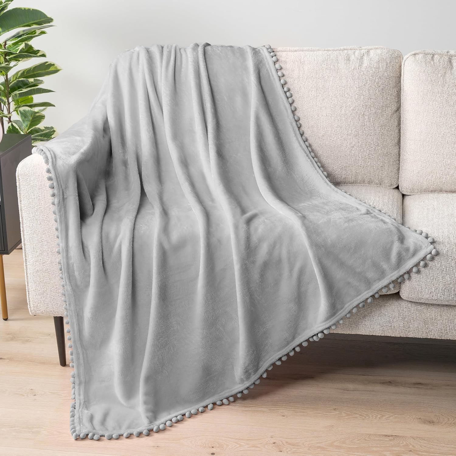 Pom Pom Beige Throw Pillow — 50" — Light Gray