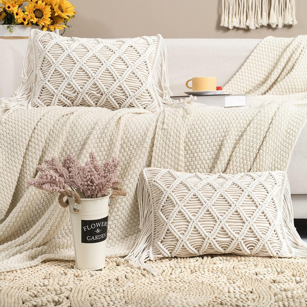Lumbar Boho Rattan Throw Pillow Cover — Set of 2 — A