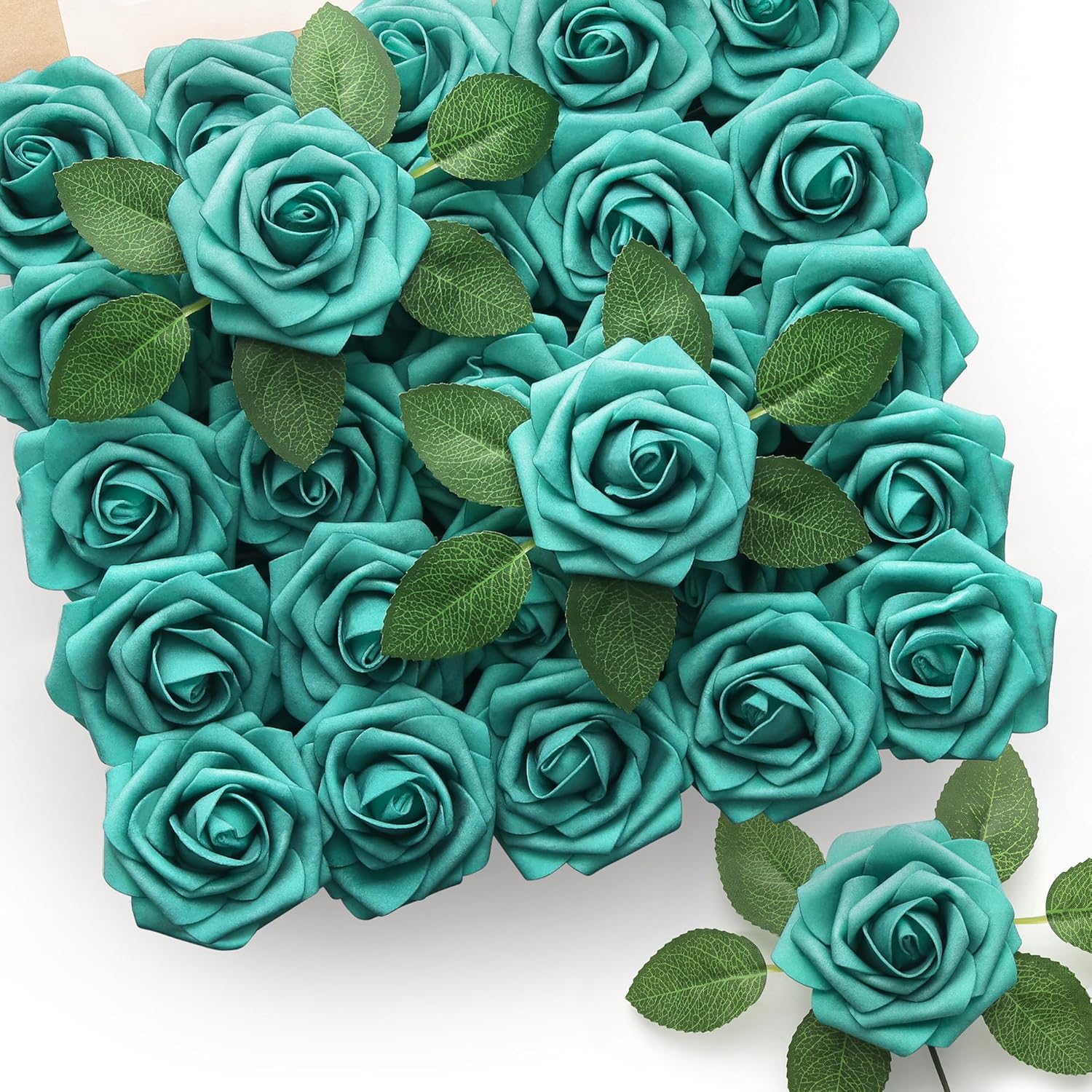 Beige Artificial Flowers — Teal Green