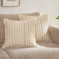 Embroidered Boho Beige Throw Pillow Cover — 20" — Beige