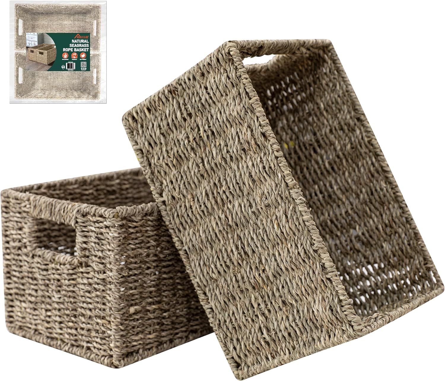 Handwoven Boho Rattan Storage Basket — 13.5" — 13.5" x 8"