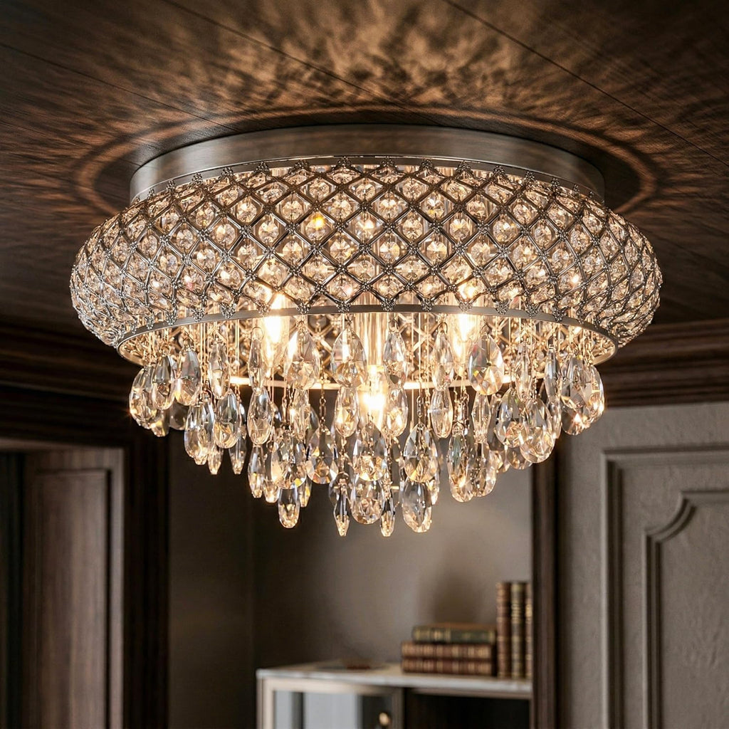 Round Luxe Black Chandelier — 15" — 19.6"Wx11.3"H