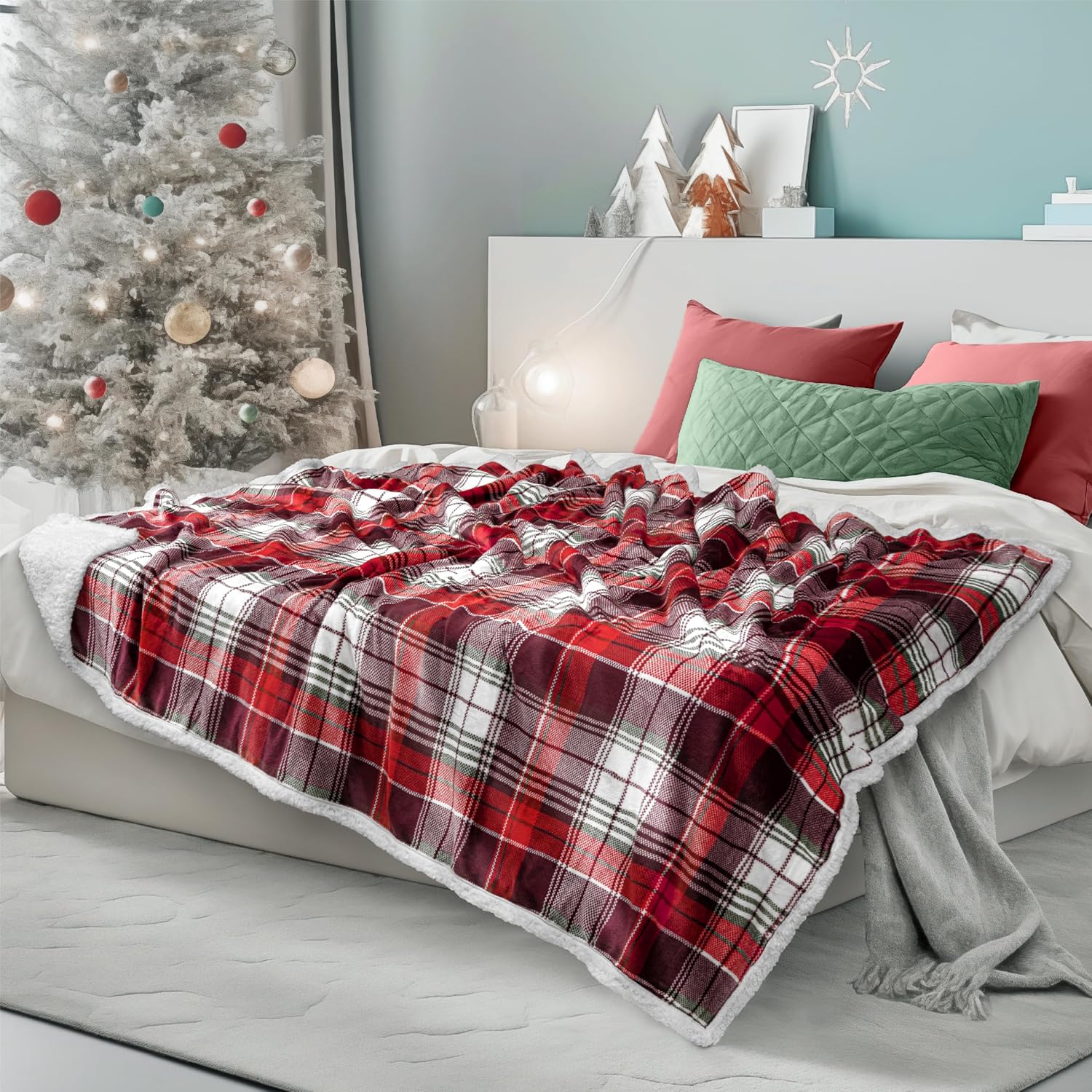 Beige Throw Pillow — 60x80 — Christmas Plaid