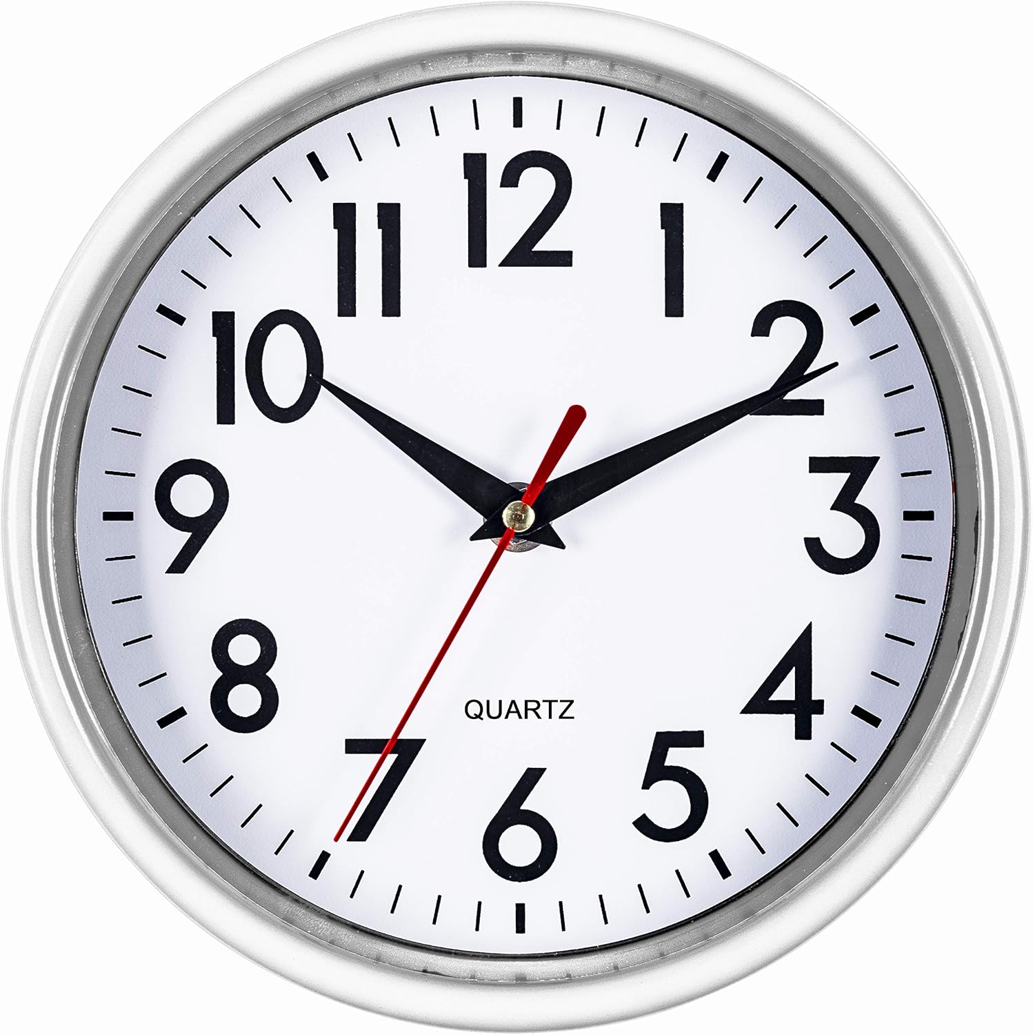 Battery Operated Mid-Century Black Wall Clock — 8" — White