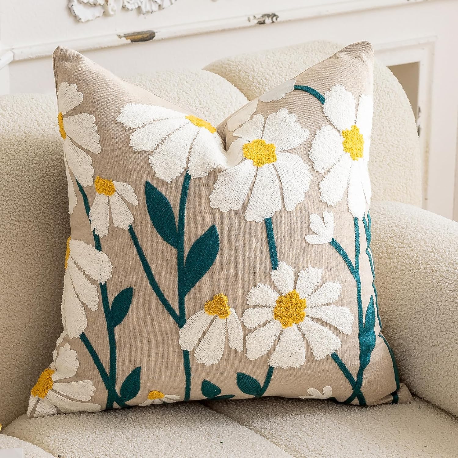 Tufted Boho Green Throw Pillow Cover — 18" - View 4