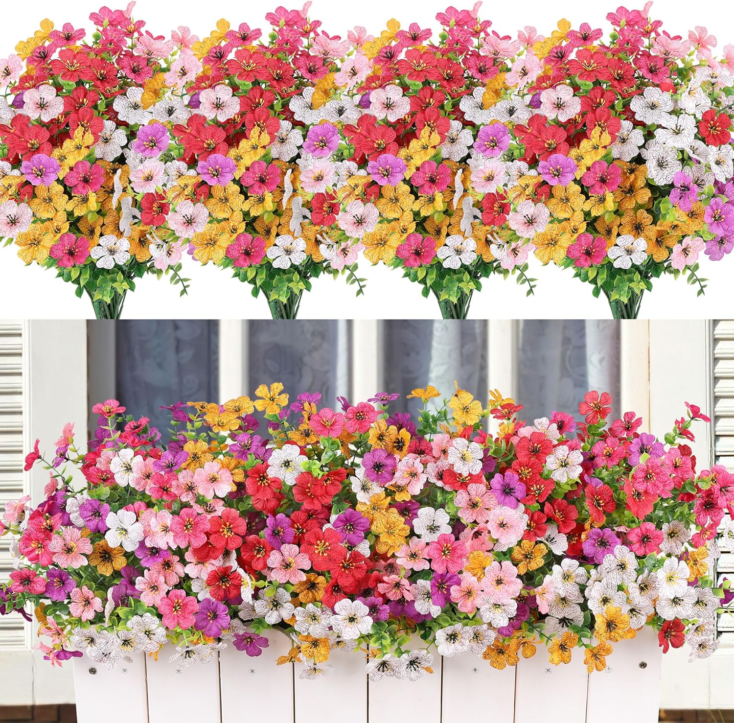 Farmhouse Pink Faux Plant — Red+yellow+purple+fuchsia Purple+pink+white