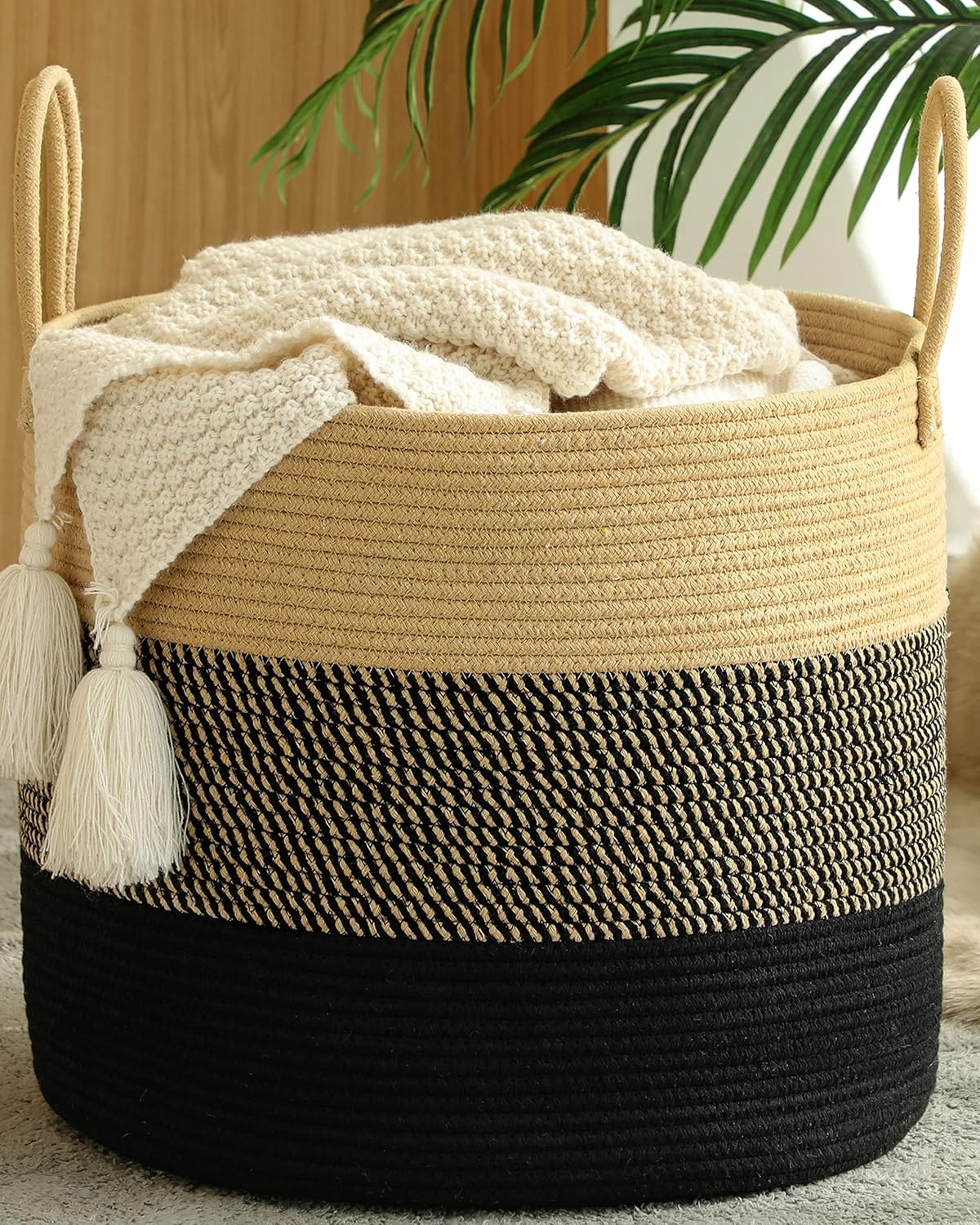 Boho Beige Throw Pillow — 18" — Black
