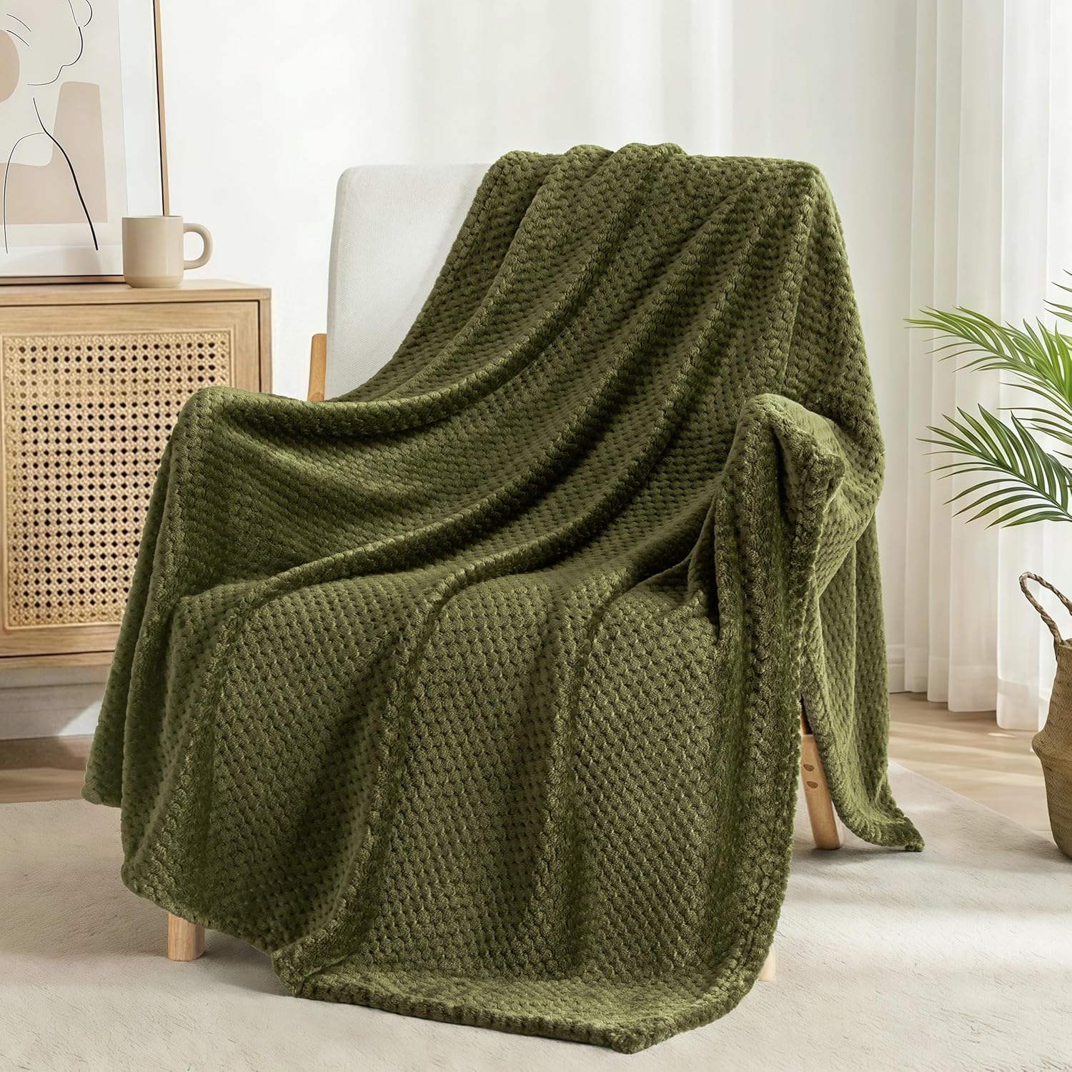 Beige Throw Pillow — 70" — Olive Green