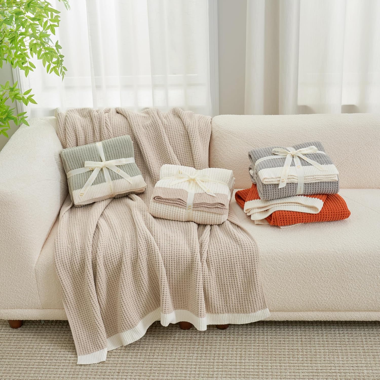 Knit Beige Throw Pillow — 50" - View 9