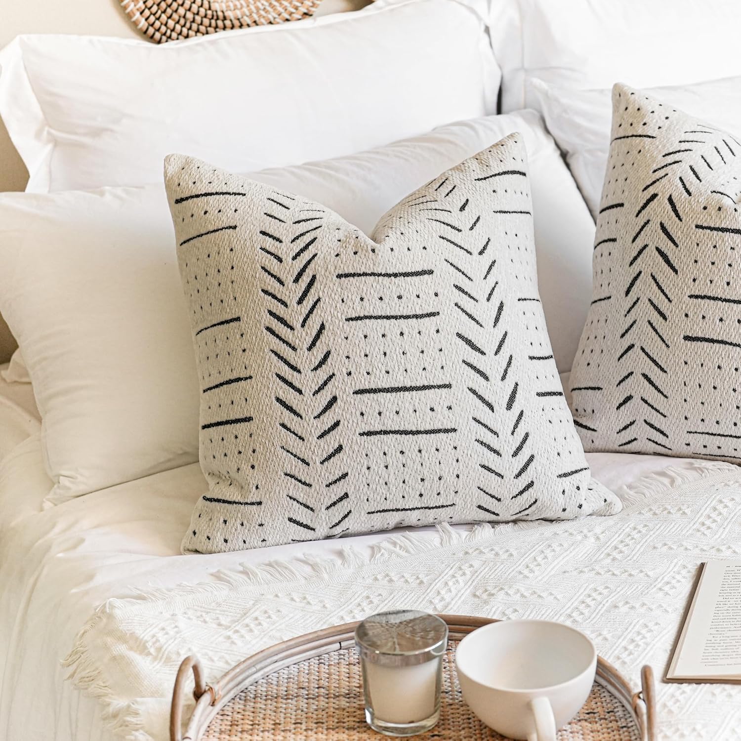 Lumbar Boho Beige Throw Pillow Cover — 20" — 18" x 18" (Pack of 2)