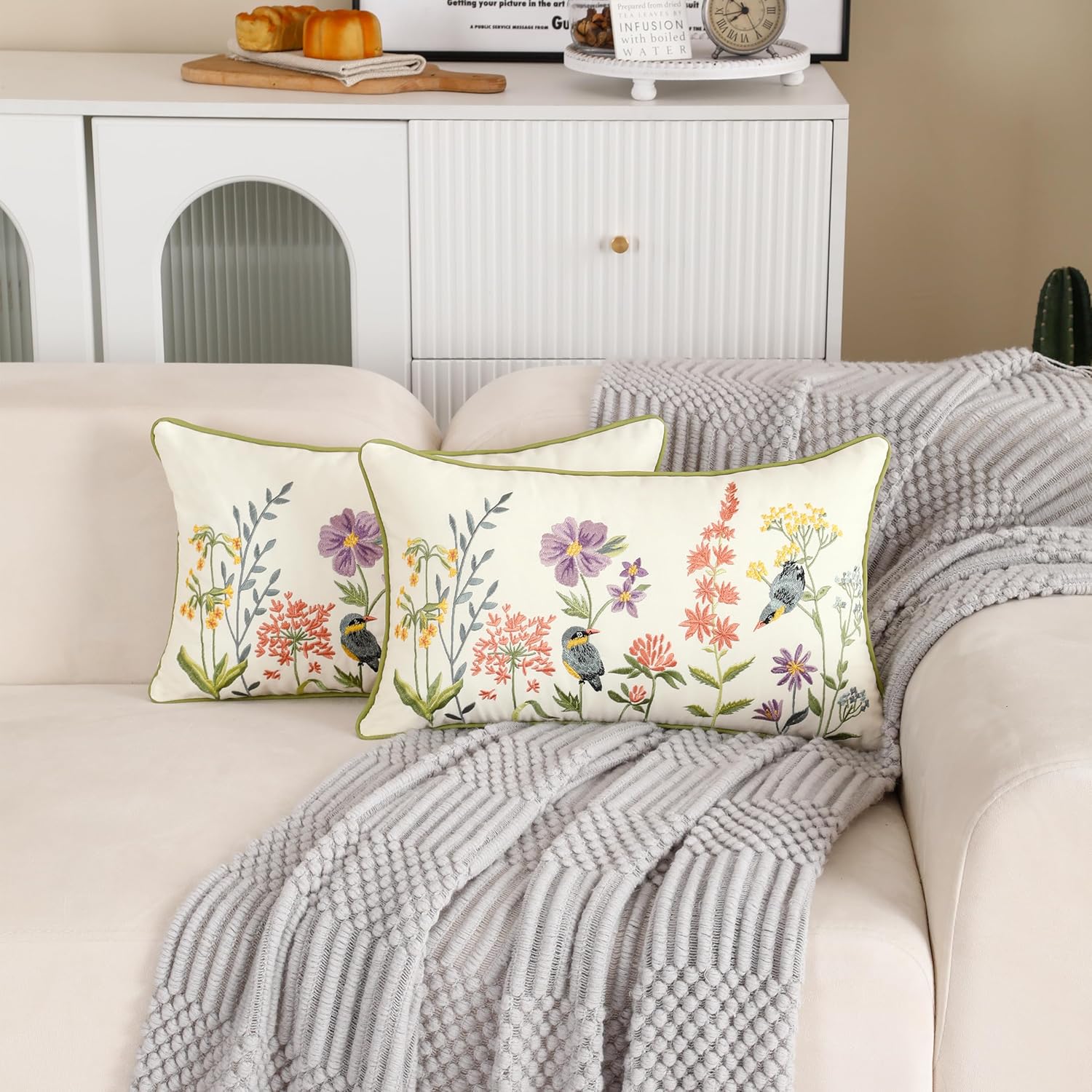 Embroidered Boho Green Throw Pillow Cover — 20" - View 5