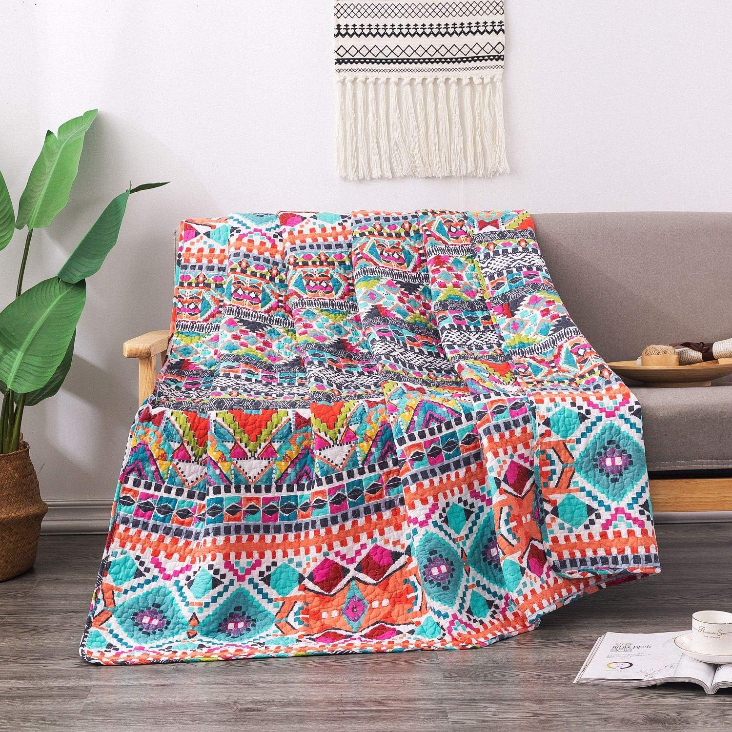 Boho Blue Throw Pillow — 78" — Coral