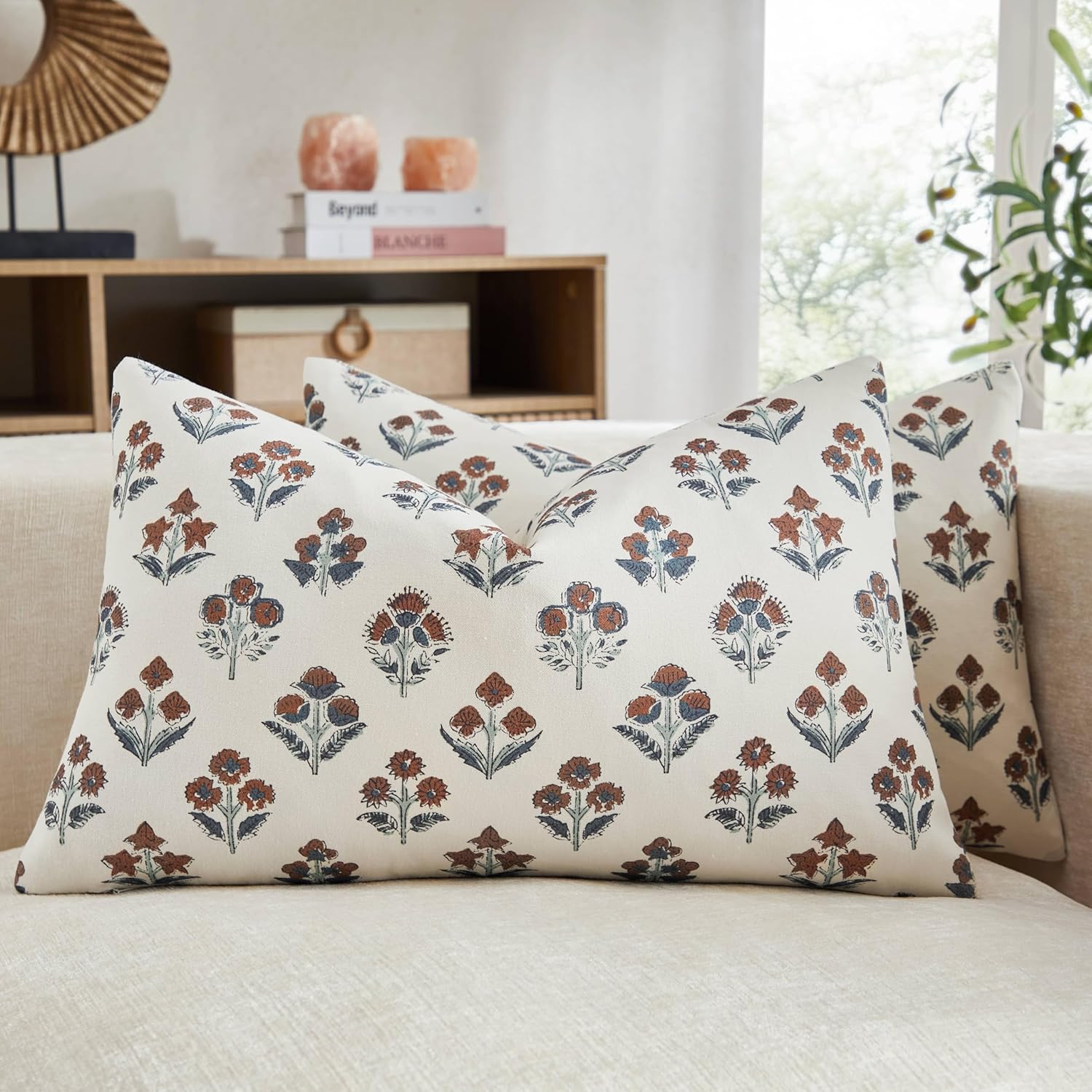 Boho Blue Pillow Cover — 18" — Terracota
