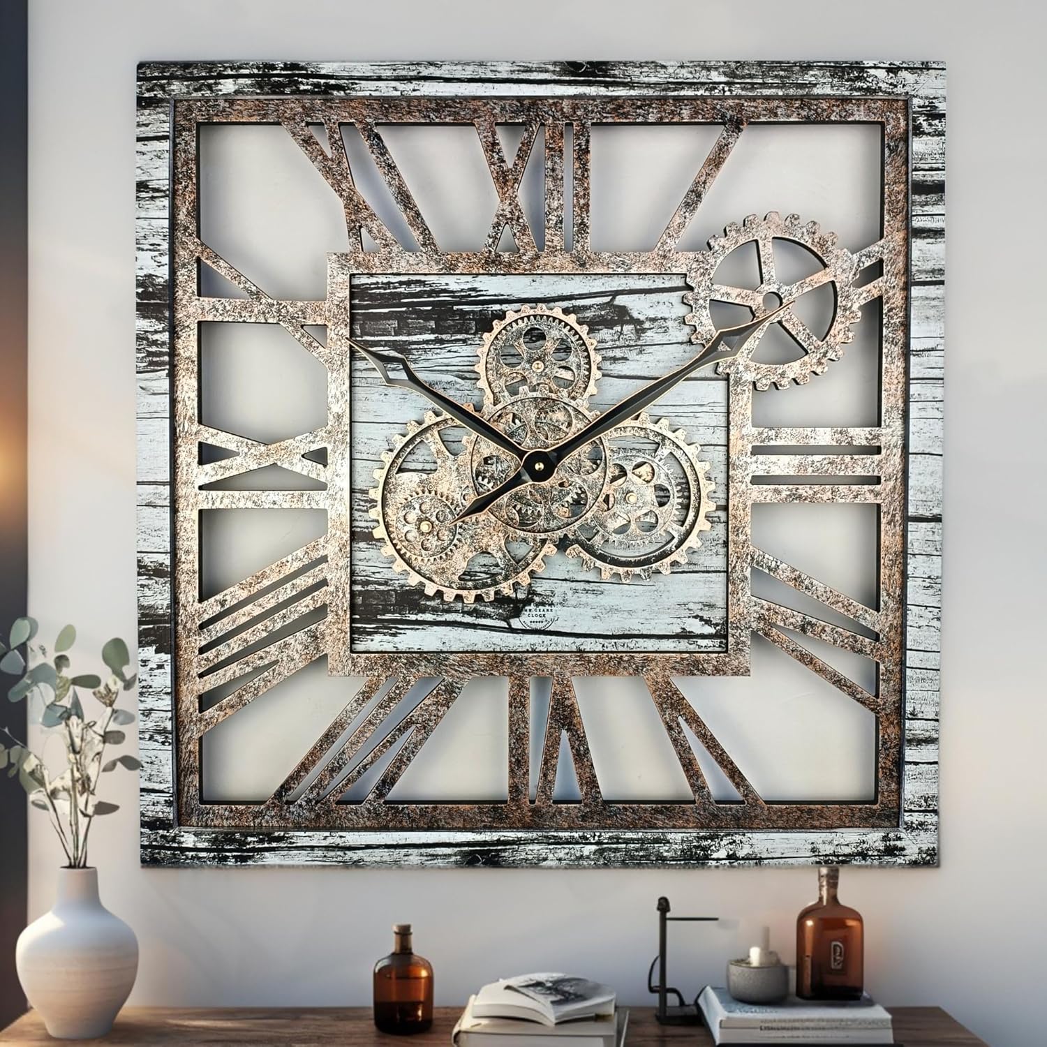 Oversized Farmhouse Beige Wall Clock — 24" — Grey and White