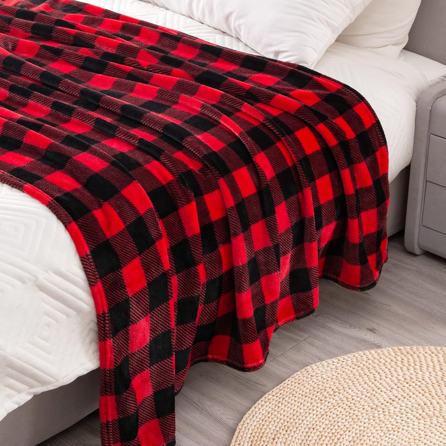 Black Throw Pillow — 50" — Red/Black Plaid
