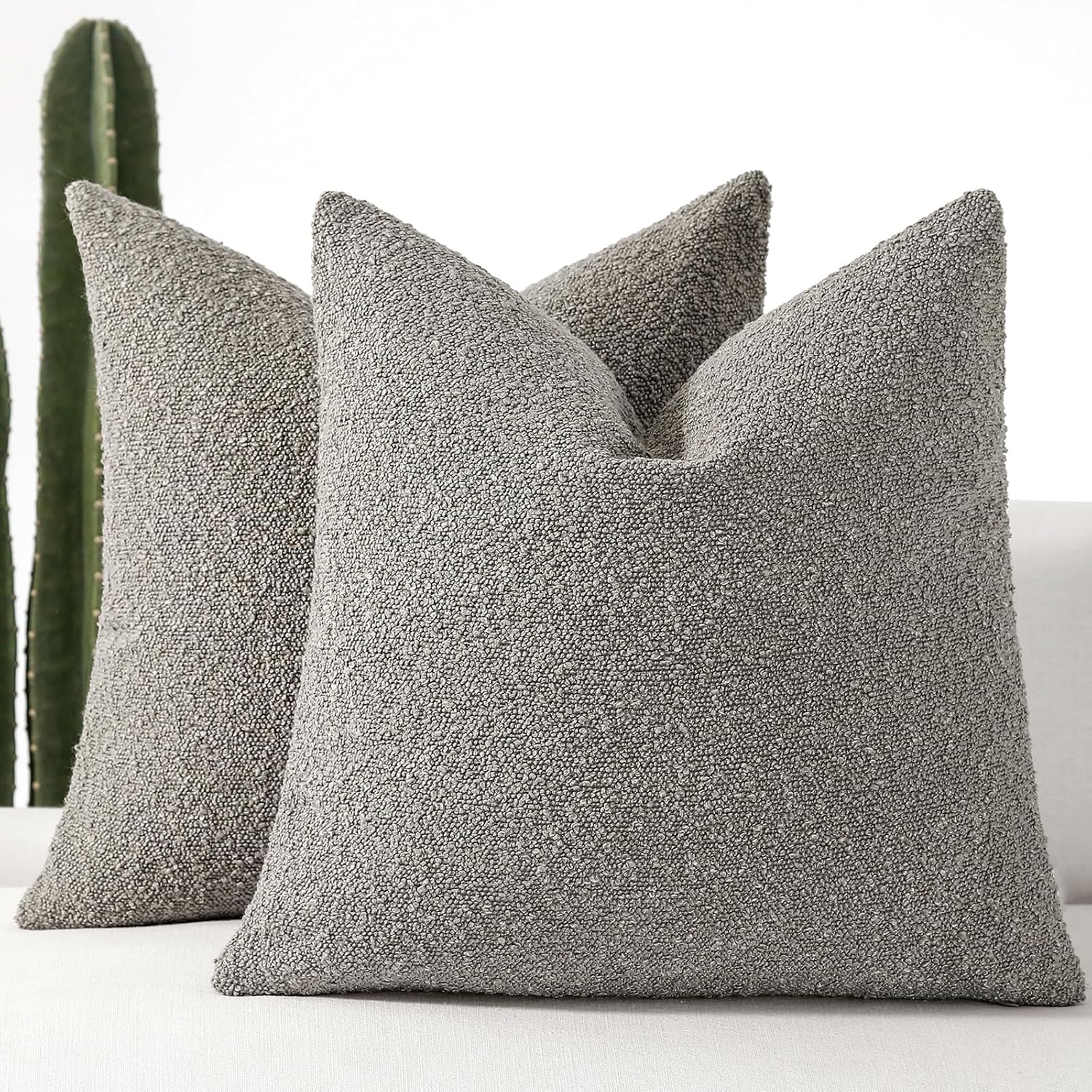 Boucle Beige Throw Pillow Cover — 22" — Light Grey