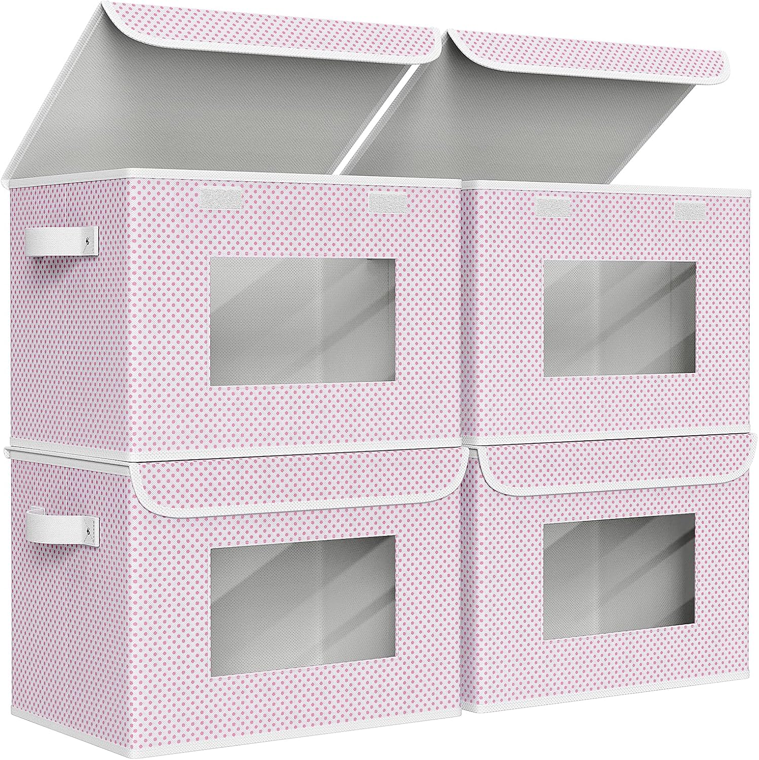 Beige Storage Bin — 12" — Pink Polka Dot
