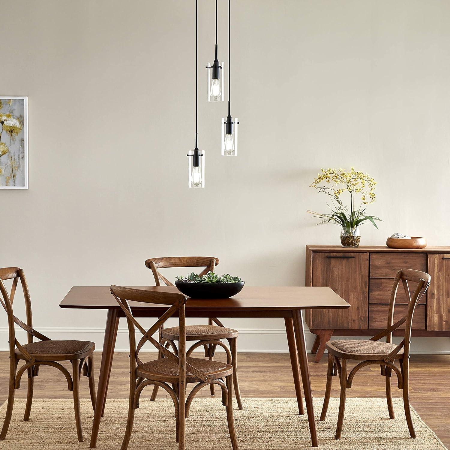 Modern Black Chandelier — 3-Light - View 2