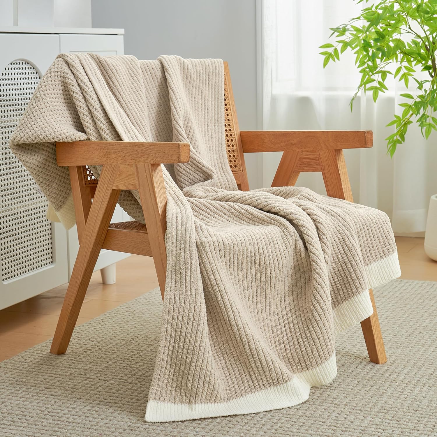 Knit Beige Throw Pillow — 50" - View 6