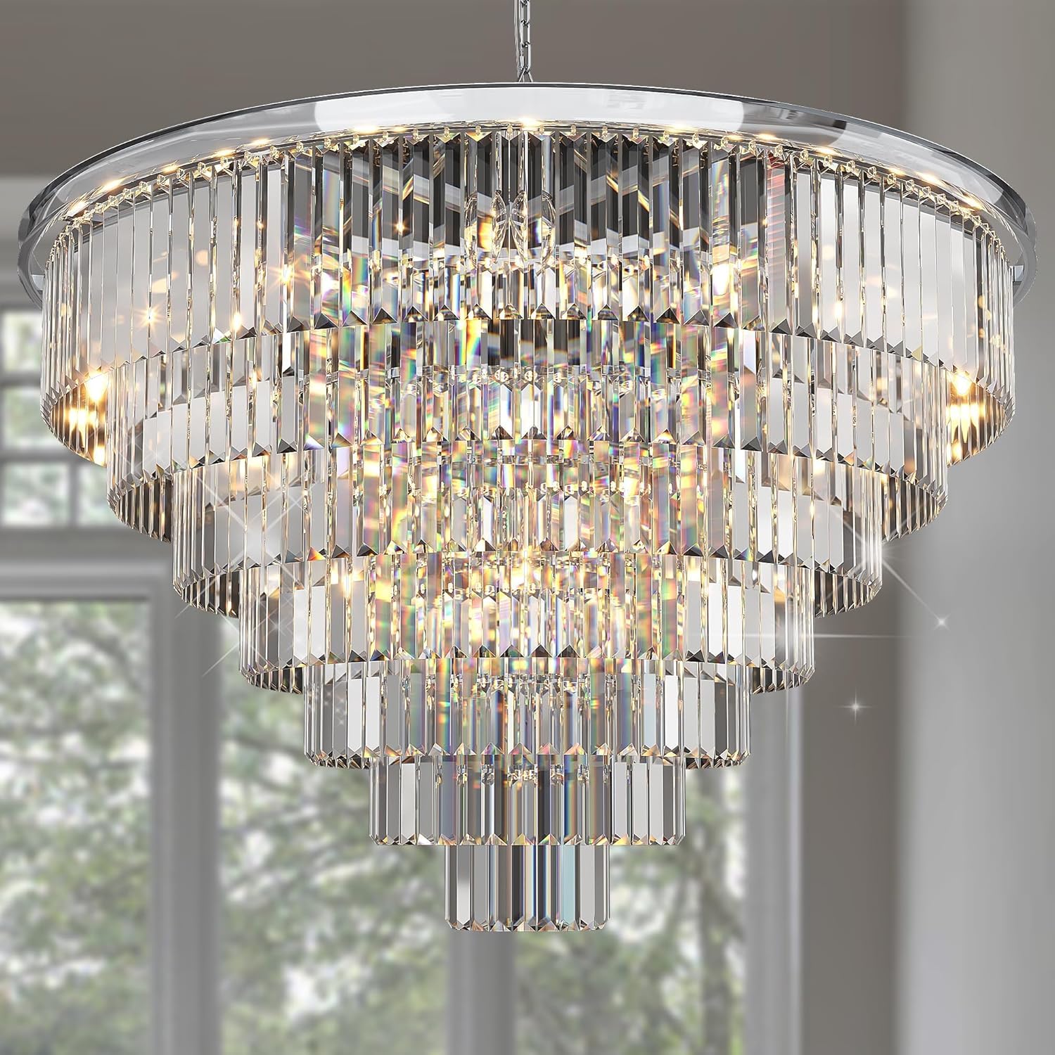 Luxe Black Chandelier — 18" — Chrome