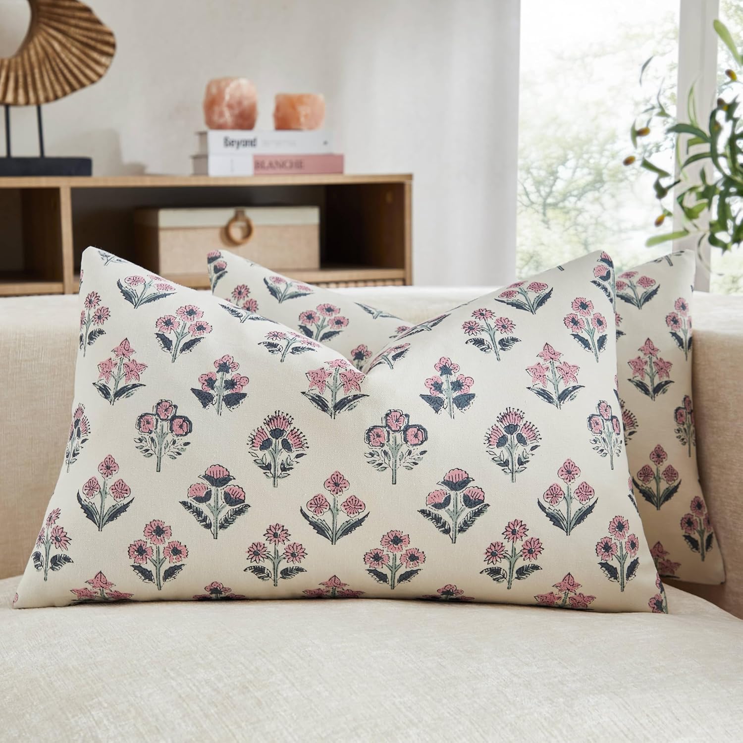 Boho Blue Pillow Cover — 18" — Pink