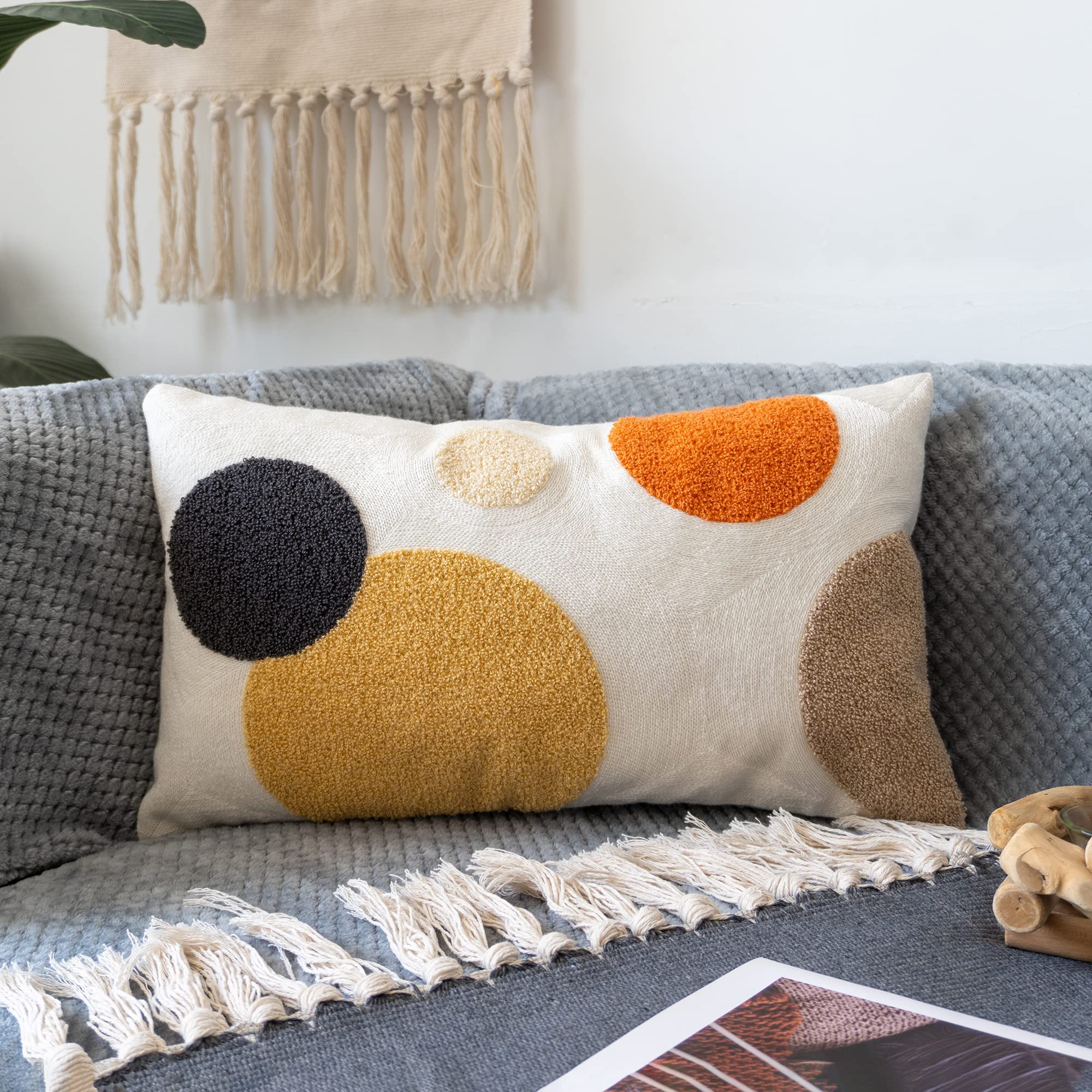 Tufted Boho Fabric Throw Pillow Cover — 20"