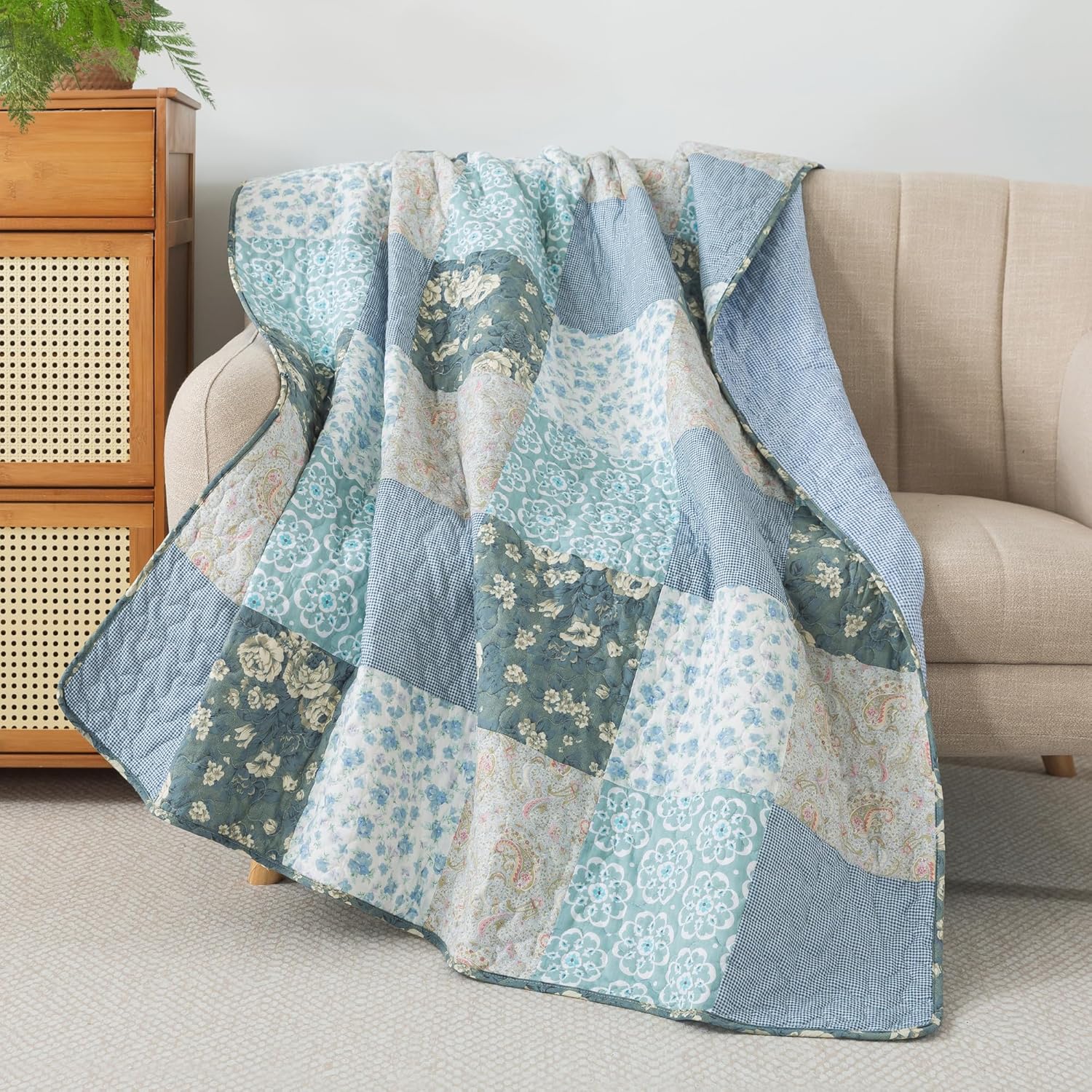 Farmhouse Blue Throw Pillow — 50" — Wildflowers