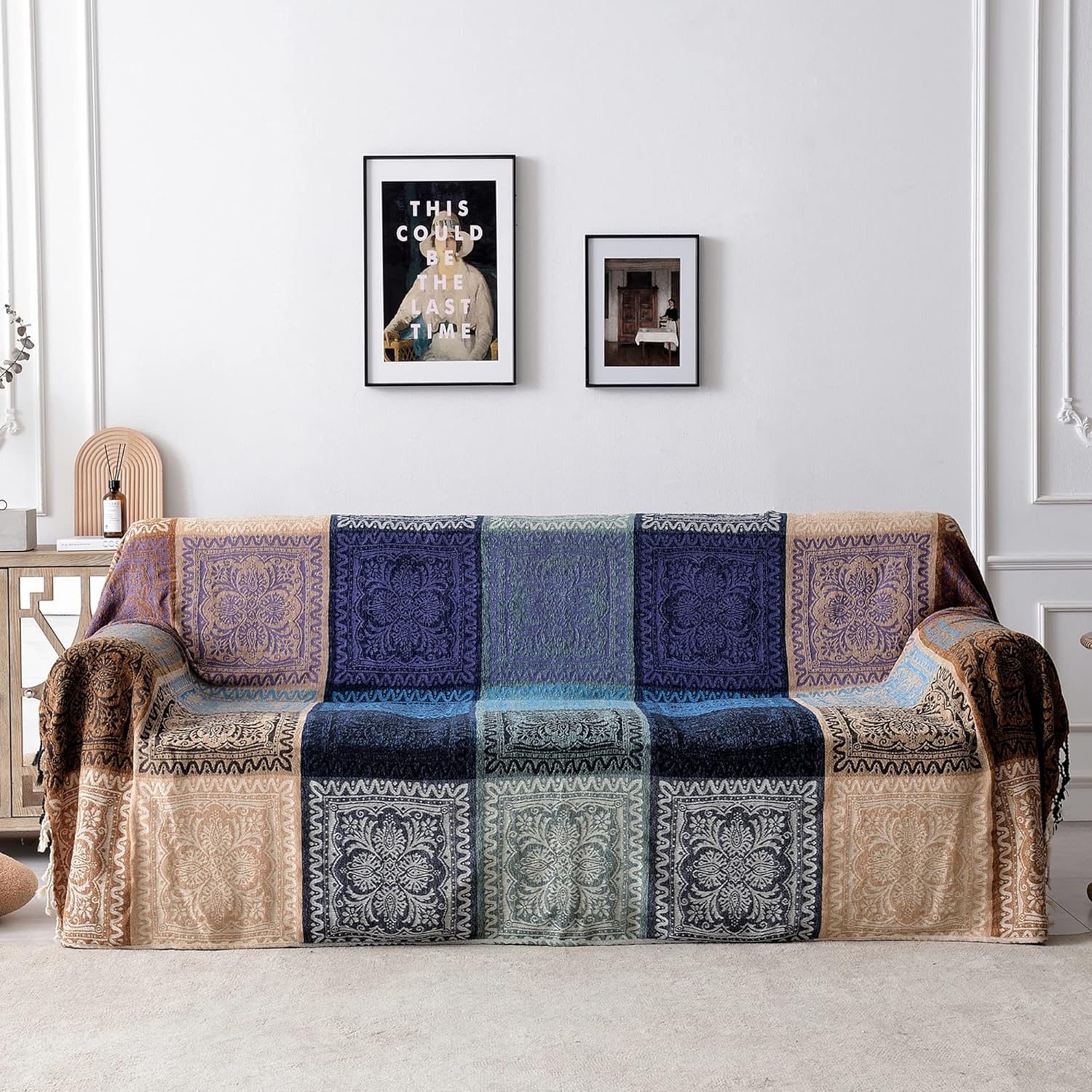Chenille Boho Black Throw Pillow — 60x75 — Purple