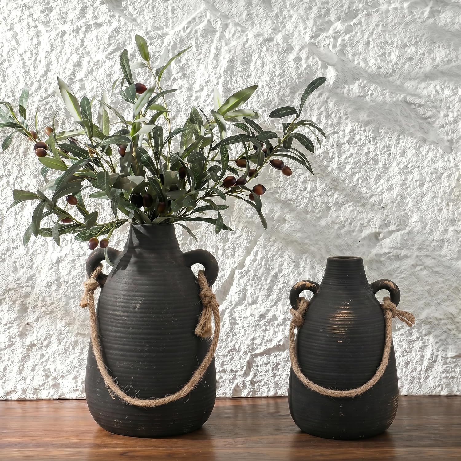 Vintage Boho Black Flower Vase — Set of 2 — Vintage-black