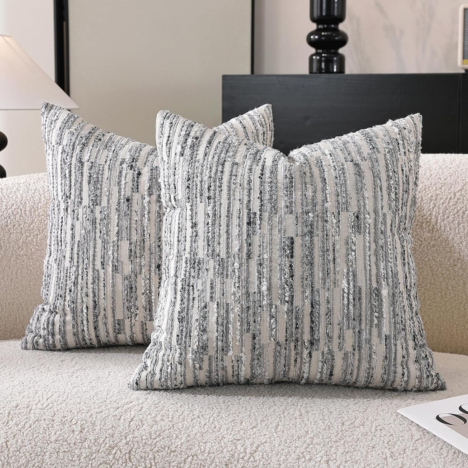 Chenille Boho Beige Throw Pillow Cover — 18" — Gray