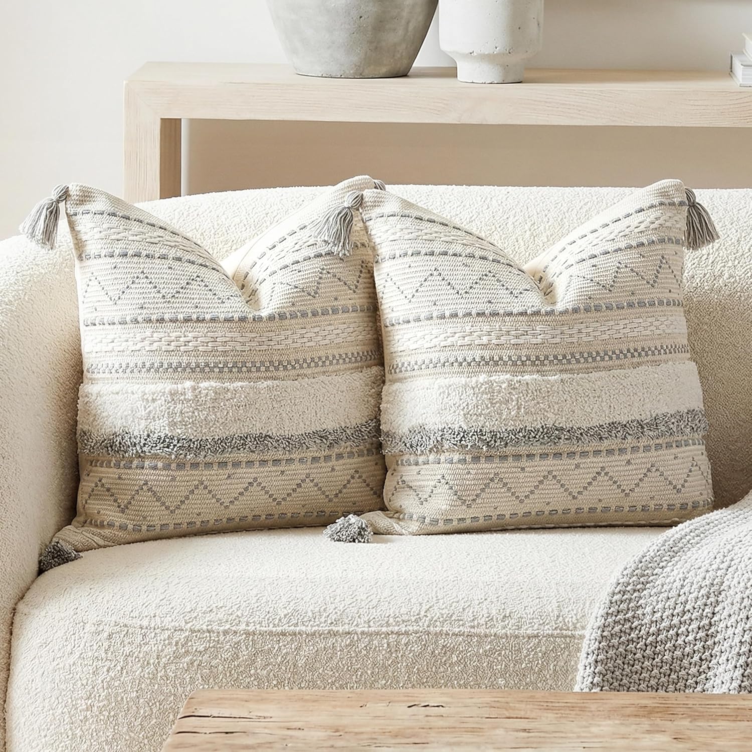 Tufted Boho Beige Pillow Cover — 36" — 20" x 20" (Pack of 2)