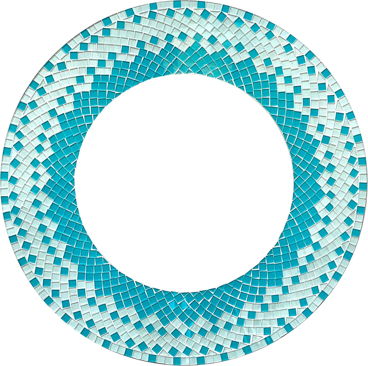 Handcrafted Blue Round Mirror — 24" — White, Sky Blue