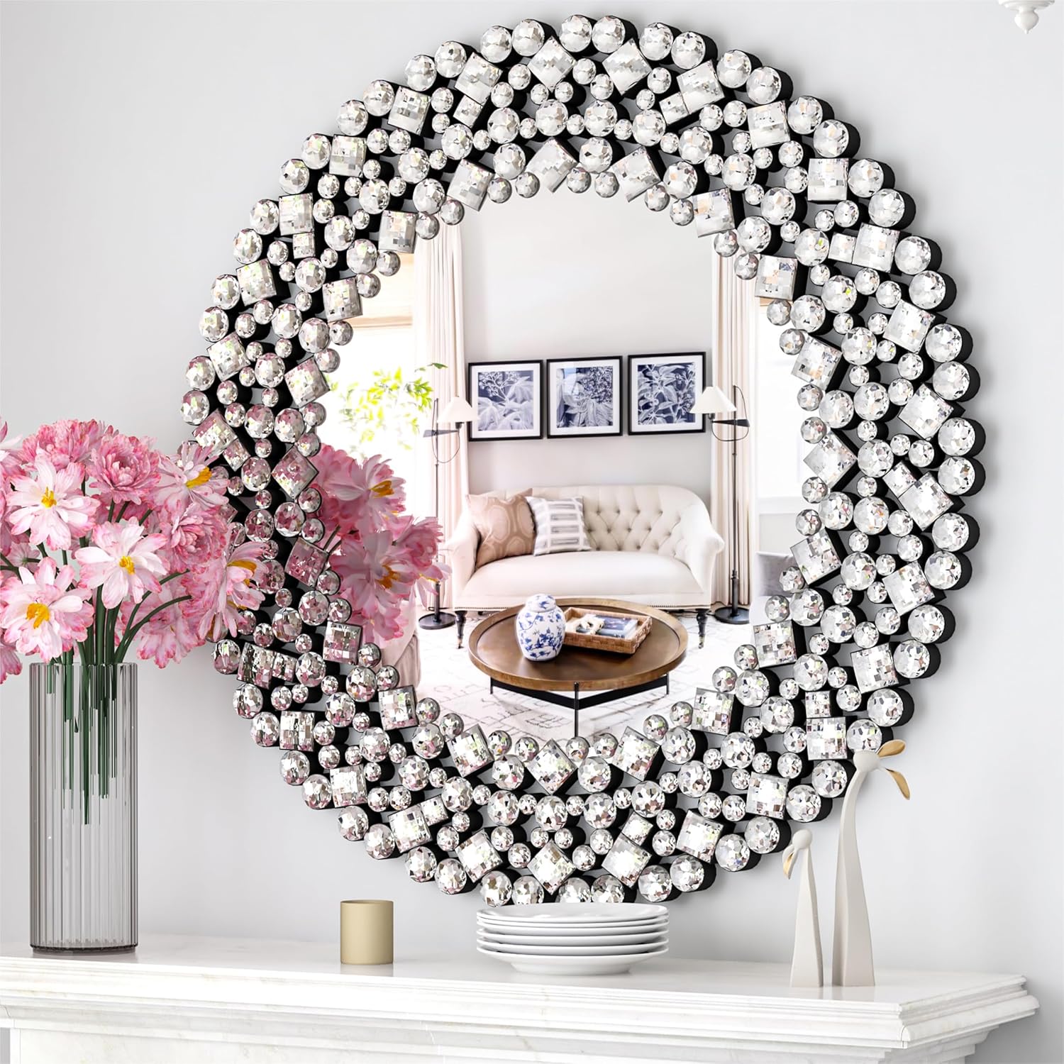 Round Luxe Glass Wall Mirror — 27.6" — 34"L x 34"W