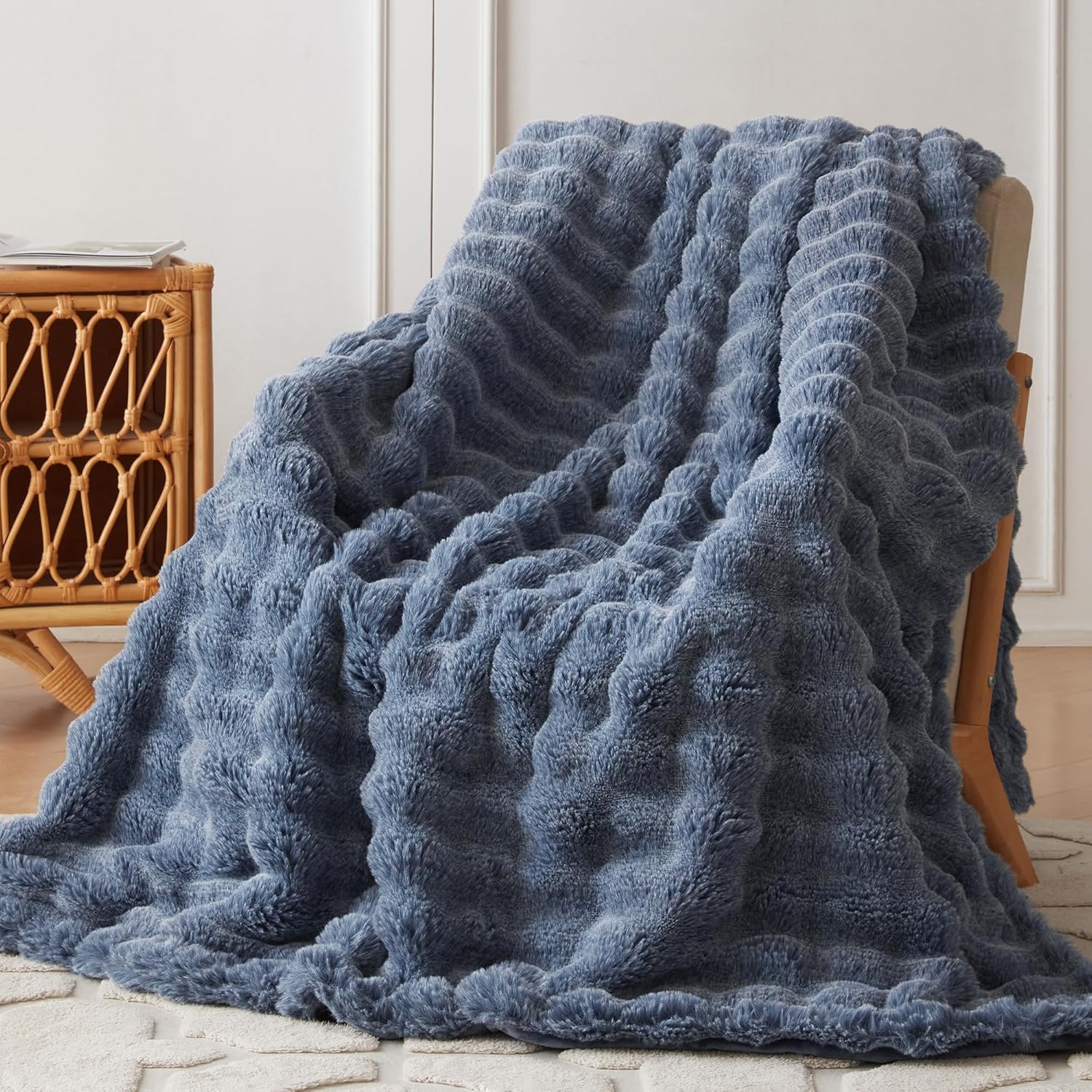 Beige Throw Pillow — 60" — Cationic Dark Blue