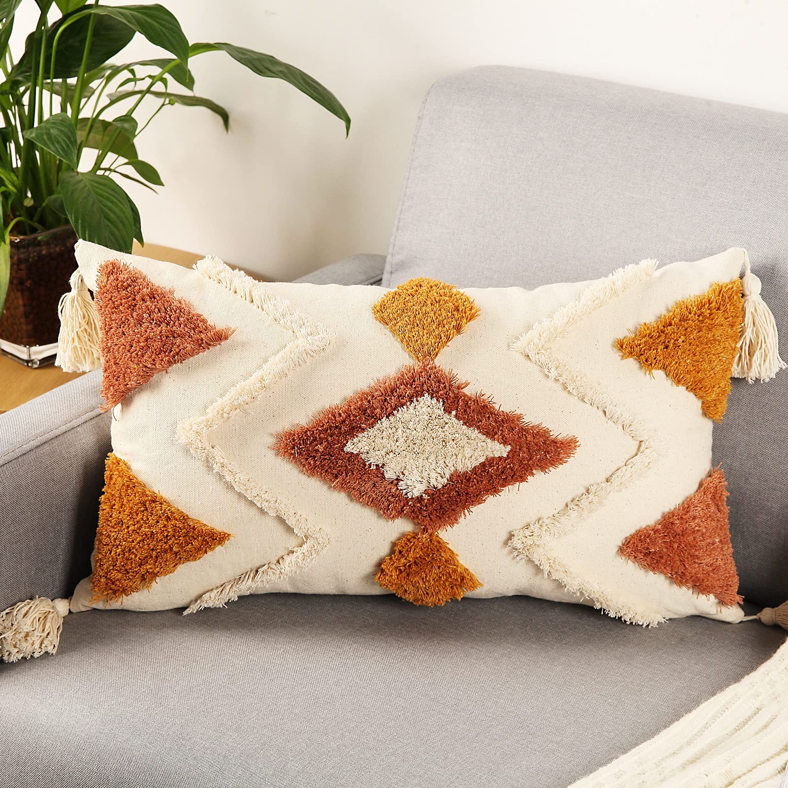 Tufted Boho Orange Throw Pillow Cover — 20"