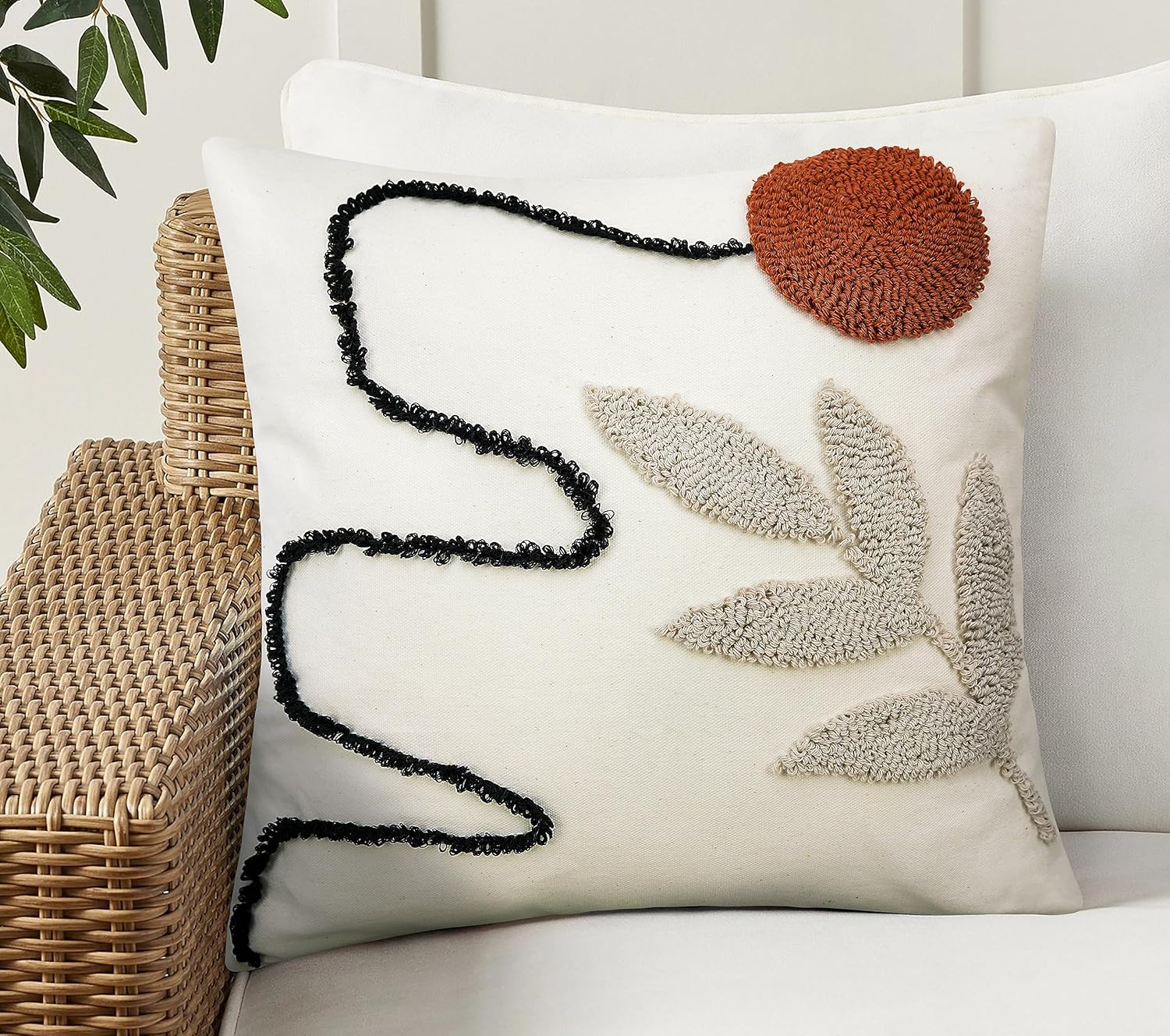Embroidered Boho Orange Throw Pillow Cover — 20" — Style a