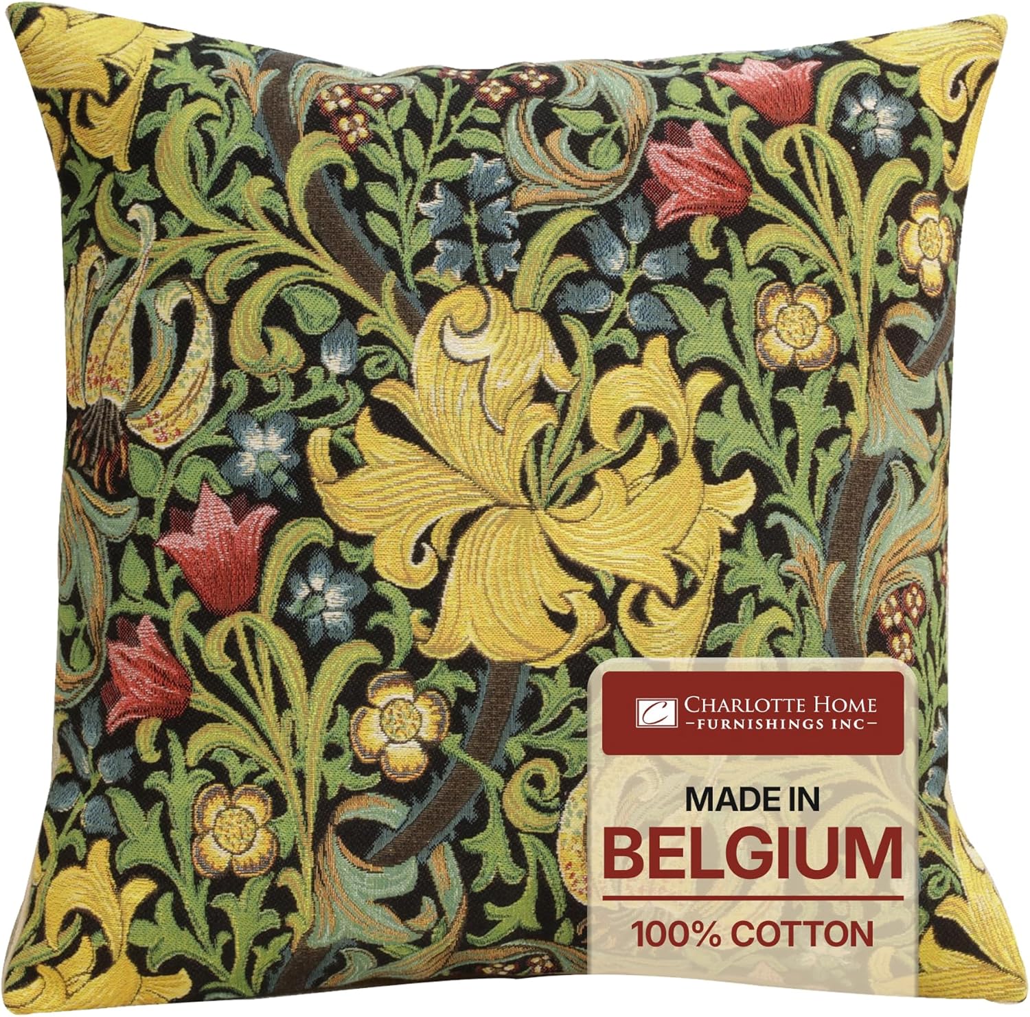 Vintage Boho Black Throw Pillow Cover — 18x18 — Golden Lily