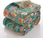 Boho Blue Throw Pillow — 90" — Green Branches and Leaves