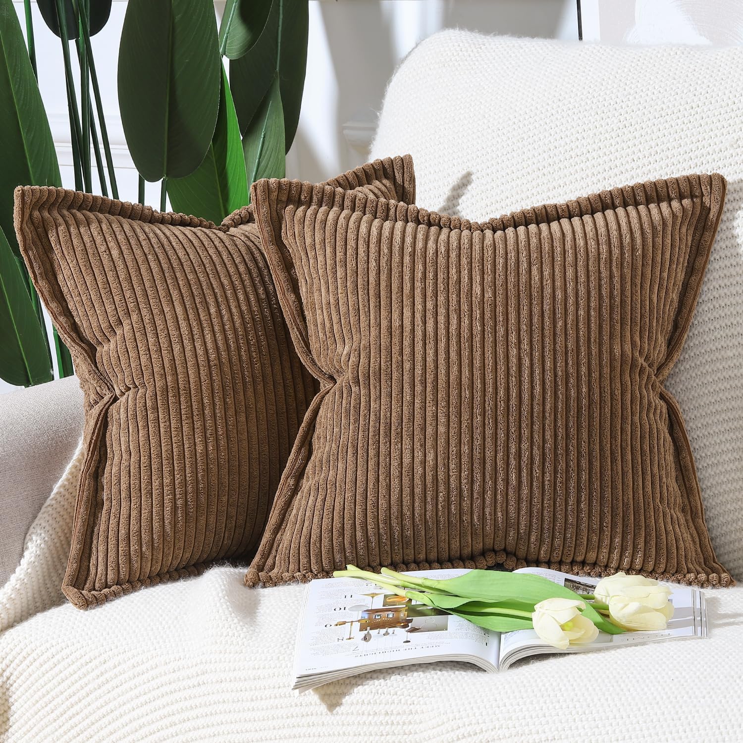 Boho Beige Throw Pillow Cover — 24" — Brown