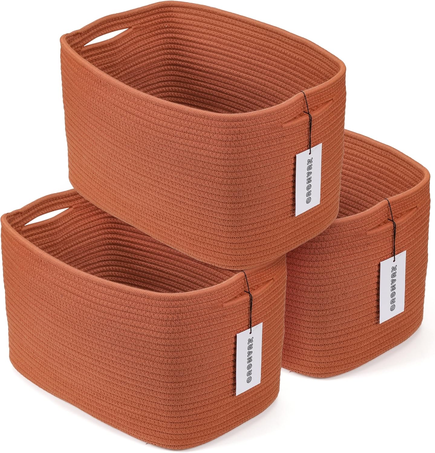 Boho Beige Woven Basket — 9.3" — Rust