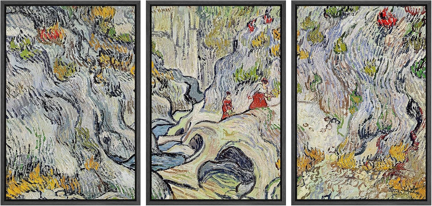 Framed Beige Wall Art — 24" — 16" x 24" x 3 Panels BLACK