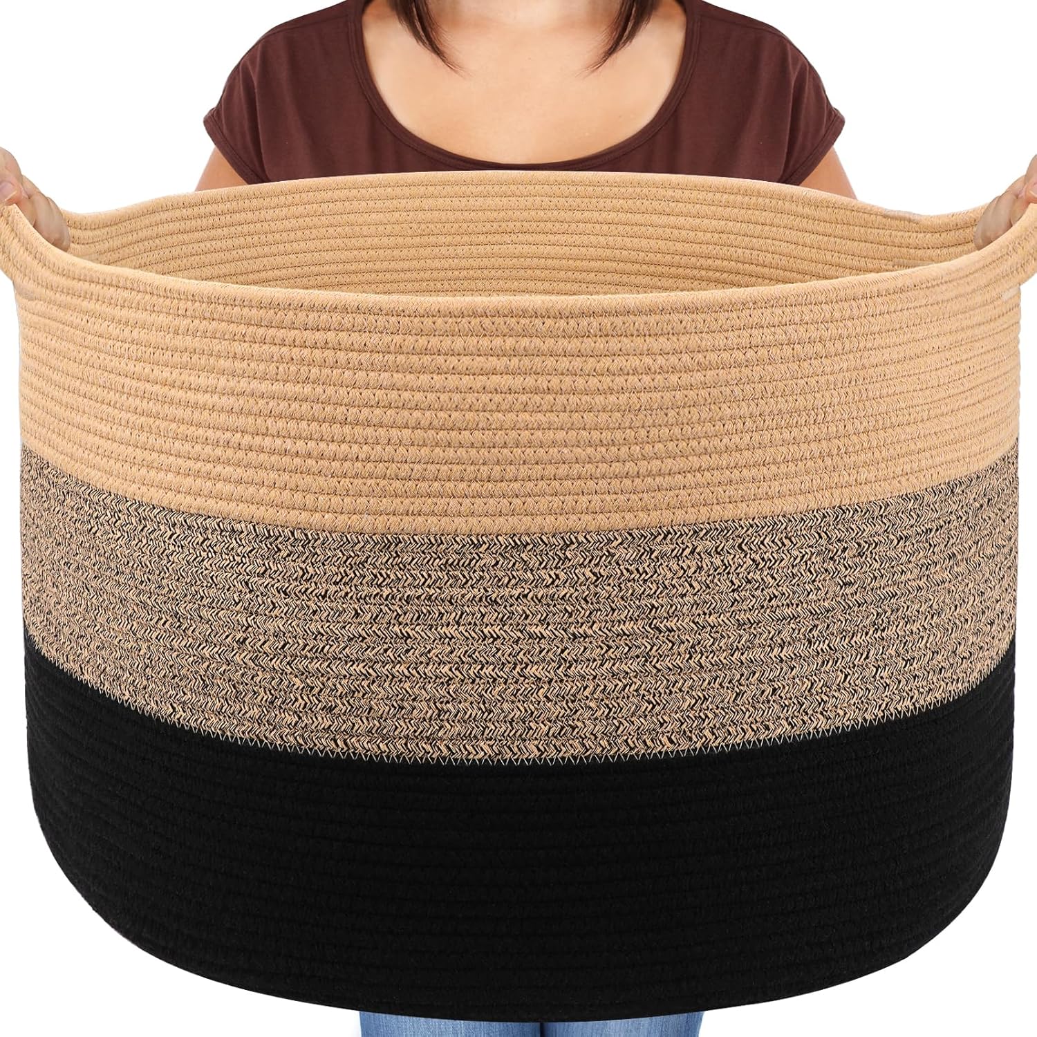 Boho Blue Throw Pillow — 22" — Brown & GREY & Black