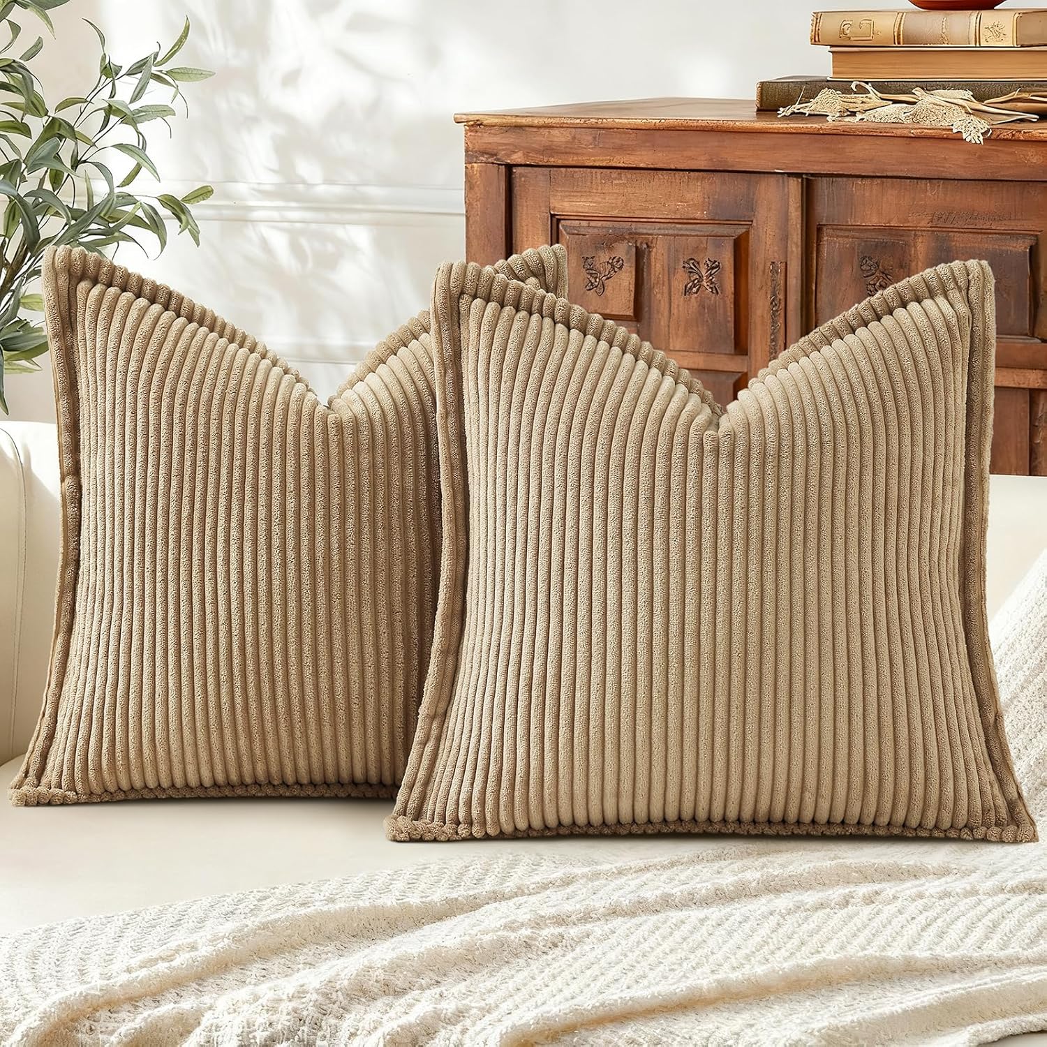 Boho Beige Throw Pillow Cover — 18" — Khaki