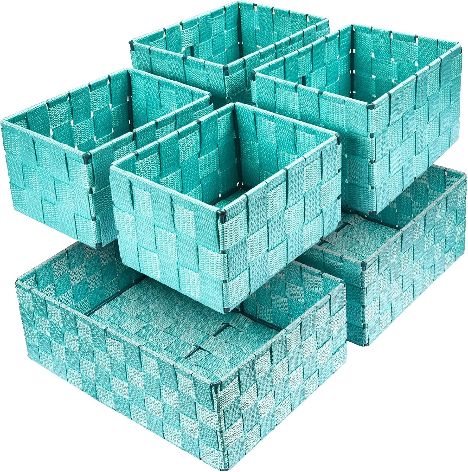Boho Black Woven Basket — Aqua