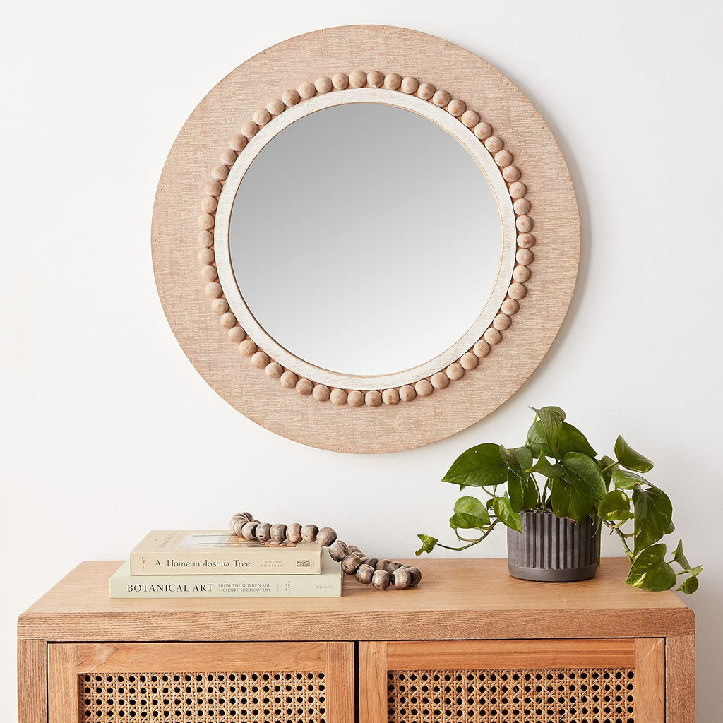 Round Beige Wall Mirror - View 6