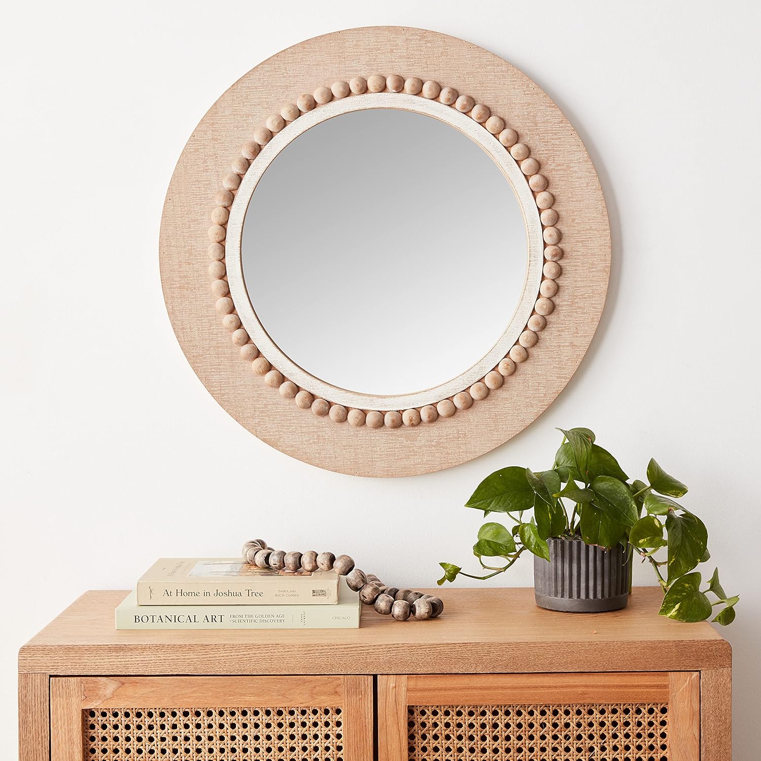 Round Beige Wall Mirror - View 6