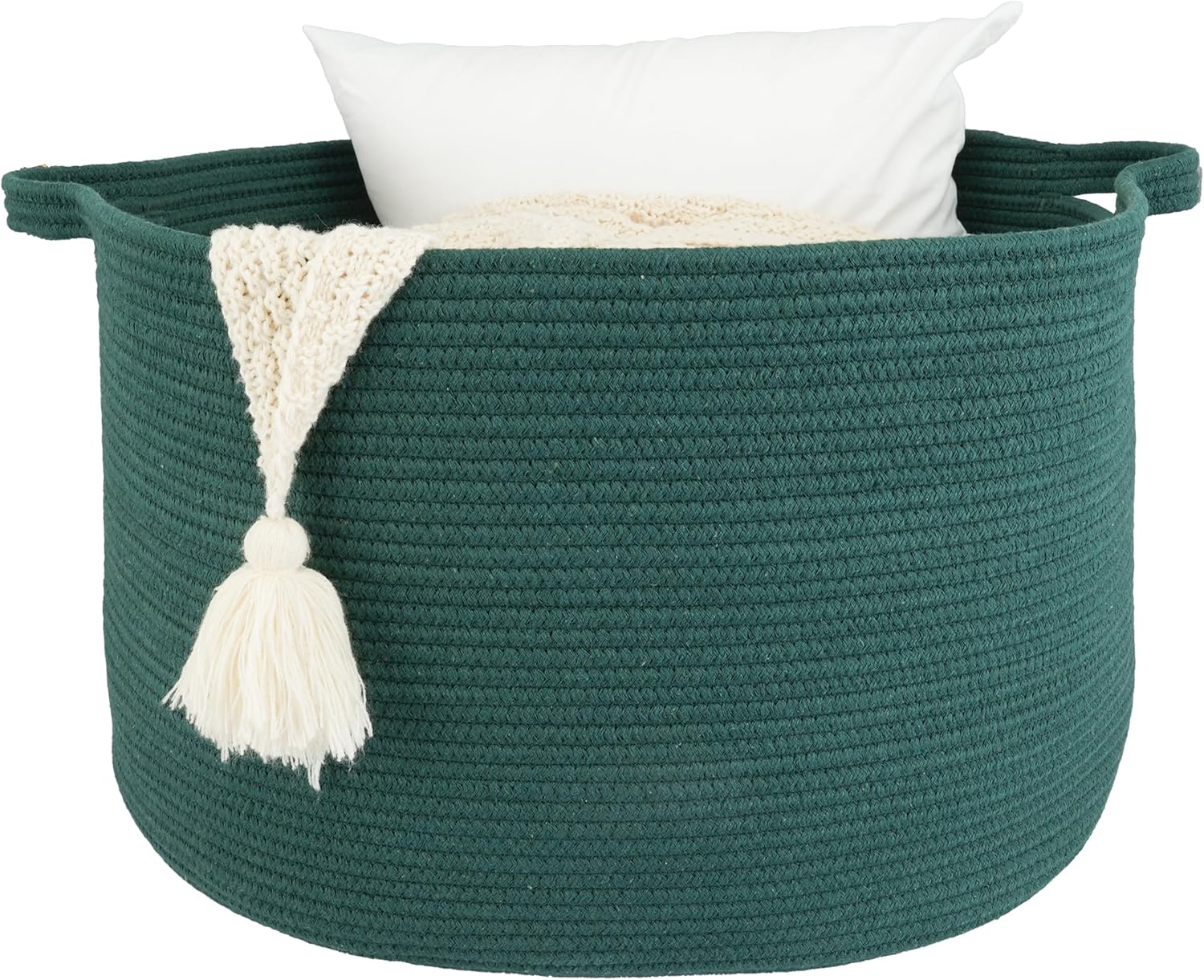 Round Boho Black Throw Pillow — 22" — dark green