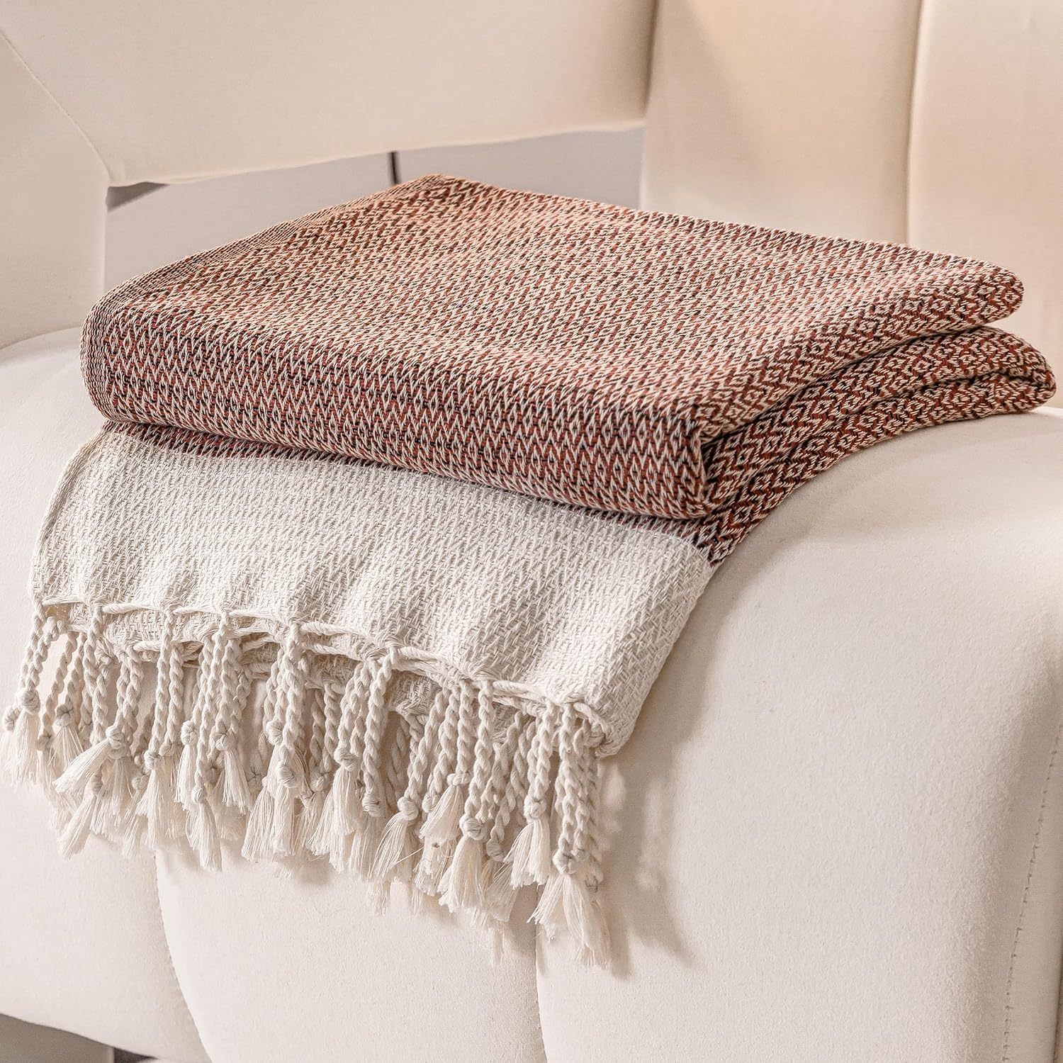 Boho Beige Throw Pillow — Orange